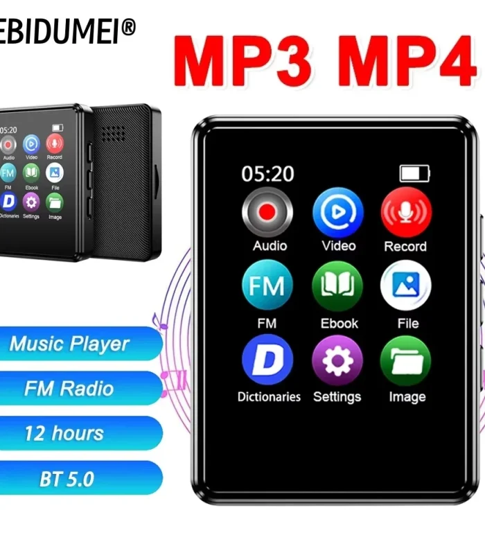 1.8inch Touch Screen MP3 Music Player Portable HIFI MP4 Player Bluetooth 5.0 HIFI Sound for E-book FM Radio Recording Video Play